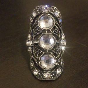 Vintage Silver Crystal Shield Ring